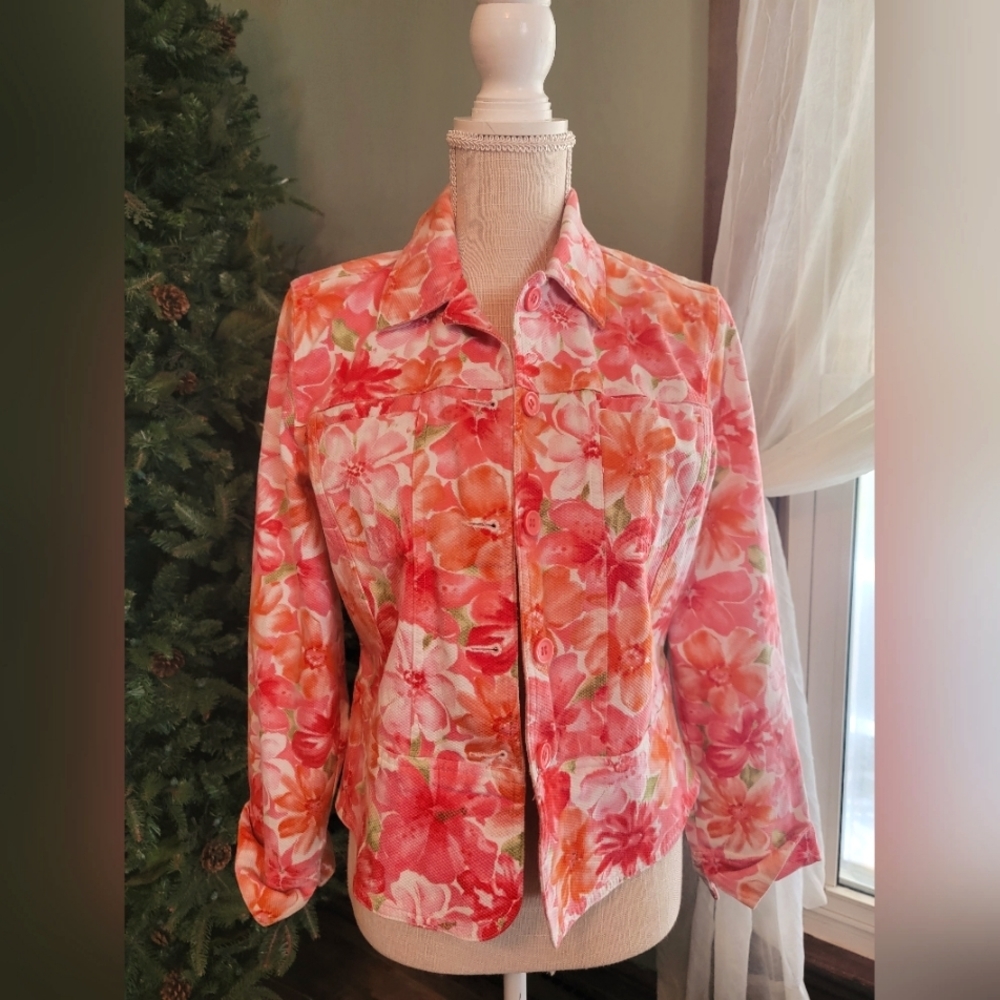 Vibrant Pink and Orange Floral Blazer with Classic Silhouette
